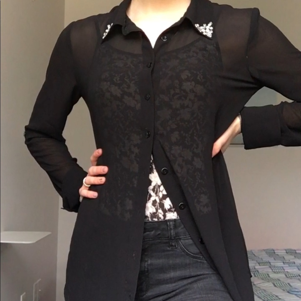 Sheer black button up shirt